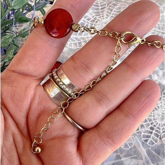 Red & Gold Bead Link Chain Necklace - Picture 5 of 8